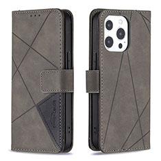 Leather Case Stands Fashionable Pattern Flip Cover L06 Holder for Apple iPhone 14 Pro Max Gray