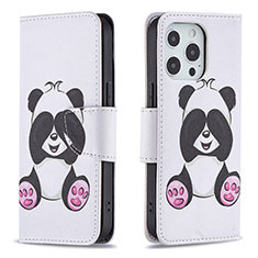 Leather Case Stands Fashionable Pattern Flip Cover L07 Holder for Apple iPhone 13 Pro White