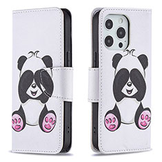 Leather Case Stands Fashionable Pattern Flip Cover L07 Holder for Apple iPhone 14 Pro White