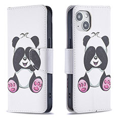 Leather Case Stands Fashionable Pattern Flip Cover L07 Holder for Apple iPhone 15 Plus White