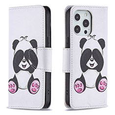 Leather Case Stands Fashionable Pattern Flip Cover L07 Holder for Apple iPhone 15 Pro White
