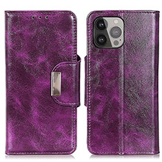 Leather Case Stands Flip Cover A01 Holder for Apple iPhone 13 Pro Max Purple