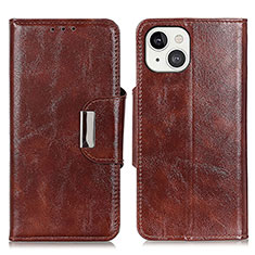 Leather Case Stands Flip Cover A01 Holder for Apple iPhone 14 Brown