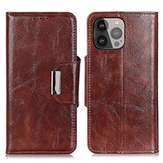 Leather Case Stands Flip Cover A01 Holder for Apple iPhone 14 Pro Max Brown