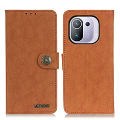 Leather Case Stands Flip Cover A01D Holder for Xiaomi Mi 11 Pro 5G Brown