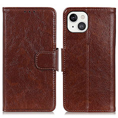 Leather Case Stands Flip Cover A02 Holder for Apple iPhone 13 Mini Brown