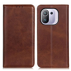 Leather Case Stands Flip Cover A02D Holder for Xiaomi Mi 11 Pro 5G Brown