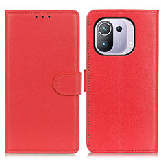 Leather Case Stands Flip Cover A03D Holder for Xiaomi Mi 11 Pro 5G Red