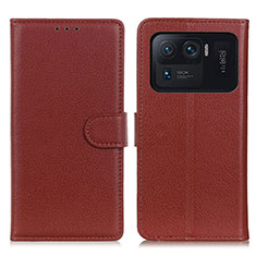 Leather Case Stands Flip Cover A03D Holder for Xiaomi Mi 11 Ultra 5G Brown