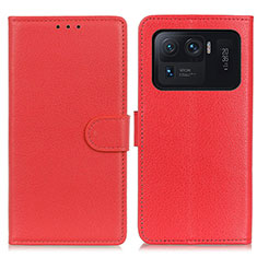 Leather Case Stands Flip Cover A03D Holder for Xiaomi Mi 11 Ultra 5G Red