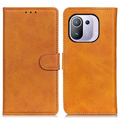 Leather Case Stands Flip Cover A05D Holder for Xiaomi Mi 11 Pro 5G Brown