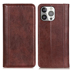 Leather Case Stands Flip Cover A08 Holder for Apple iPhone 14 Pro Max Brown