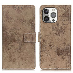 Leather Case Stands Flip Cover A10 Holder for Apple iPhone 14 Pro Khaki
