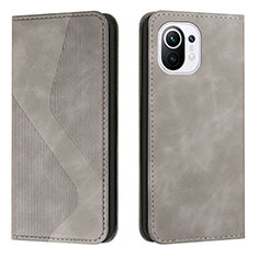 Leather Case Stands Flip Cover C02 Holder for Xiaomi Mi 11 5G Gray