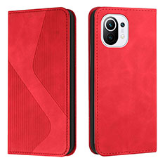 Leather Case Stands Flip Cover C02 Holder for Xiaomi Mi 11 5G Red