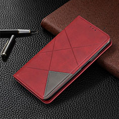 Leather Case Stands Flip Cover C02 Holder for Xiaomi Redmi Note 9 Red
