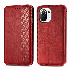 Leather Case Stands Flip Cover C04 Holder for Xiaomi Mi 11 Lite 5G Red