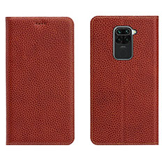 Leather Case Stands Flip Cover C04 Holder for Xiaomi Redmi Note 9 Brown