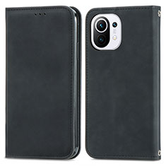Leather Case Stands Flip Cover C05 Holder for Xiaomi Mi 11 Lite 5G Black