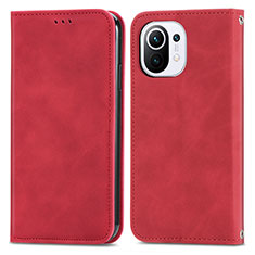Leather Case Stands Flip Cover C05 Holder for Xiaomi Mi 11 Lite 5G Red