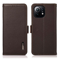 Leather Case Stands Flip Cover C08 Holder for Xiaomi Mi 11 Lite 4G Brown