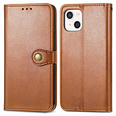 Leather Case Stands Flip Cover F01 Holder for Apple iPhone 13 Mini Brown