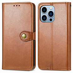 Leather Case Stands Flip Cover F01 Holder for Apple iPhone 13 Pro Max Brown