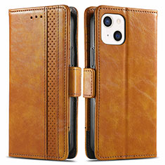 Leather Case Stands Flip Cover F03 Holder for Apple iPhone 13 Light Brown