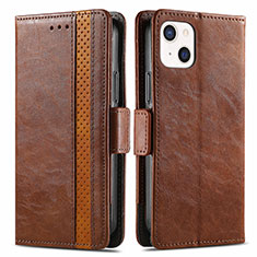 Leather Case Stands Flip Cover F03 Holder for Apple iPhone 13 Mini Brown