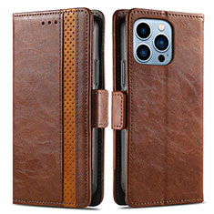 Leather Case Stands Flip Cover F03 Holder for Apple iPhone 13 Pro Max Brown