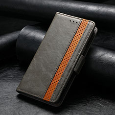 Leather Case Stands Flip Cover F04 Holder for Apple iPhone 14 Pro Max Gray
