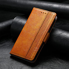 Leather Case Stands Flip Cover F04 Holder for Apple iPhone 15 Light Brown