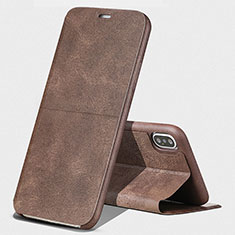 Leather Case Stands Flip Cover for Apple iPhone X Brown