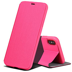 Leather Case Stands Flip Cover for Apple iPhone X Hot Pink