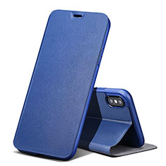 Leather Case Stands Flip Cover for Apple iPhone Xs Blue