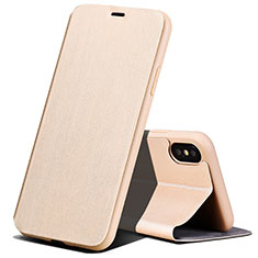 Leather Case Stands Flip Cover for Apple iPhone Xs Gold