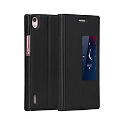 Leather Case Stands Flip Cover for Huawei Ascend P7 Black