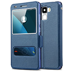 Leather Case Stands Flip Cover for Huawei Honor 7 Dual SIM Blue