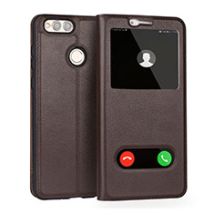 Leather Case Stands Flip Cover for Huawei Honor 7X Brown