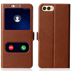 Leather Case Stands Flip Cover for Huawei Honor V10 Brown