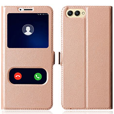 Leather Case Stands Flip Cover for Huawei Honor V10 Rose Gold