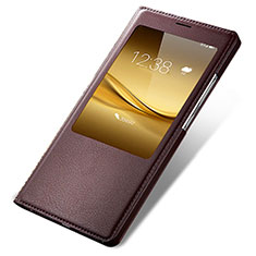 Leather Case Stands Flip Cover for Huawei Mate 8 Brown