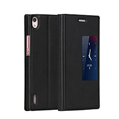 Leather Case Stands Flip Cover for Huawei P7 Dual SIM Black