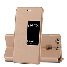 Leather Case Stands Flip Cover for Huawei P9 Gold
