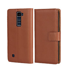Leather Case Stands Flip Cover for LG K7 Brown