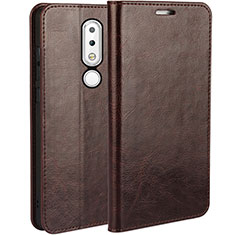 Leather Case Stands Flip Cover for Nokia 6.1 Plus Brown