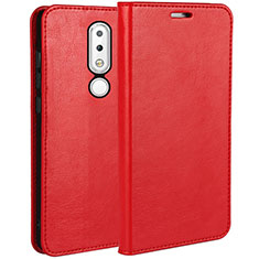 Leather Case Stands Flip Cover for Nokia 6.1 Plus Red
