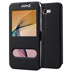 Leather Case Stands Flip Cover for Samsung Galaxy J7 Prime Black