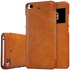 Leather Case Stands Flip Cover for Xiaomi Mi 5S 4G Brown