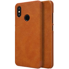 Leather Case Stands Flip Cover for Xiaomi Mi 8 Brown